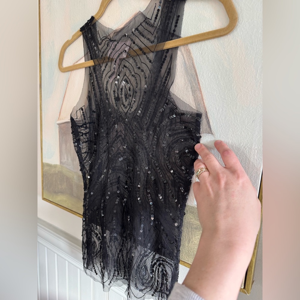 CINQ A SEPT Sheer Beaded Sequin Tank Top Black Size Small NWT - Picture 8 of 8